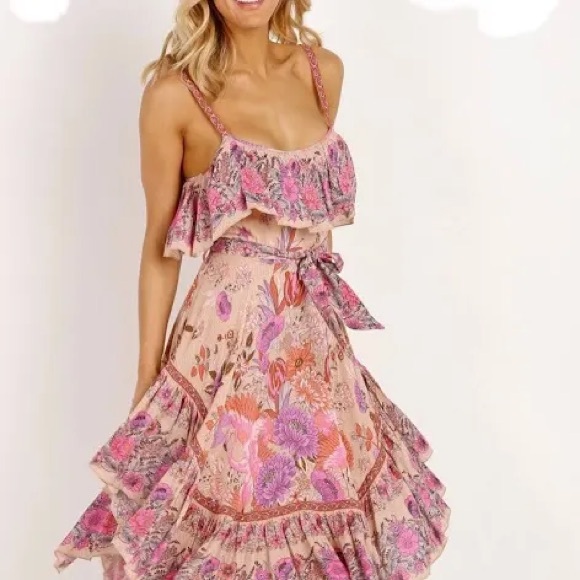 Spell & The Gypsy Dresses & Skirts - Spell & The Gypsy Collective Siren Song Strappy Dress Flamingo Boho pink Dress S